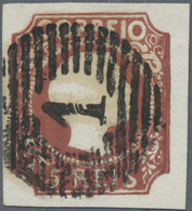 O Portugal: 1855 King Pedro V. 5r. Red-brown, Used And Cancelled By Numeral H/s "1" Of Lisboa, Wide Ma - Storia Postale