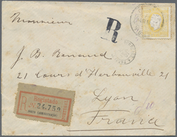 Br Portugal: 1891. Registered Envelope (stains And Tears) Addressed To France Bearing Yvert 47, 150r Ye - Lettres & Documents