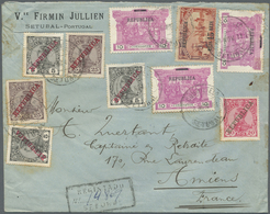 Br Portugal: 1911. Registered Envelope (stains) Addressed To France Bearing 'Republica ' Yvert 169, 5r - Briefe U. Dokumente