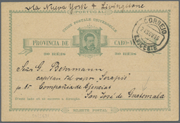 GA Portugal - Ganzsachen: 1896, Stationery Cabo Verde Card 30 R Green On Buff, Sent From "S.VICENTE 21 - Interi Postali