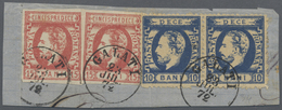 Brfst Rumänien: 1871/72, "Karl I Mit Vollbart" Zweimal 15 B Rot Breitrandig Geschnitten Und Paar 10 B Blau - Brieven En Documenten