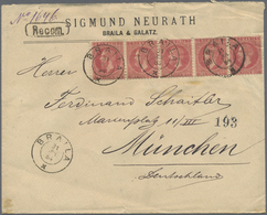 Br Rumänien: 1884, 10 B. Carmine On Yellowish Horizontal Strip Of Five On Registered Cover Tied By "BRA - Storia Postale