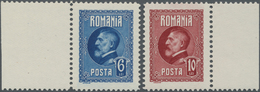 ** Rumänien: 1926, 6 L Blue And 10 L Red Ferdinand I. Color Printing Error With Margins, Mint Never Hin - Lettres & Documents