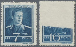 ** Rumänien: 1944/45, 16 Lei King Michael I With Only Half Printing Because Of Foldover. Normal 7 Lei E - Lettres & Documents