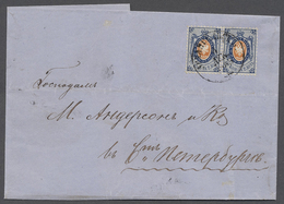 Br Russland: 1858, 20kop. Blue/orange, Horiz. Pair On Lettersheet From "Архангельск 1/DEC/1865" (Arctic - Unused Stamps