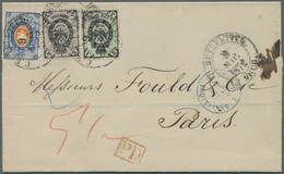 Br Russland: 1866/68, 3 K., 5 K. And 20 K. Tied "St. Petersburg 9 MAR 1872" To Folded Envelope To Paris - Ungebraucht