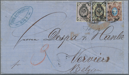 Br Russland: 1866, 20 K. Blue And Orange, 5 K. Black And Lilac And 3 K. Black And Green, All On Horizon - Unused Stamps