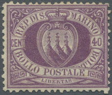 * San Marino: 1877: 40 Centesimi Dunkellila (lilla Scuro), Ungebraucht (nuovo Con Gomma), Attest Soran - Unused Stamps