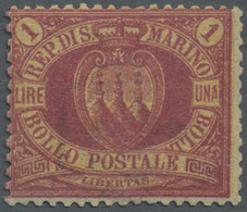 * San Marino: 1892, 1l. Carmine On Yellow, Fresh Colours, Well Perforated, Mint O.g., Several Signatur - Ongebruikt