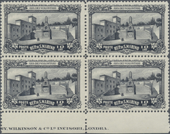 ** San Marino: 1927, Warrior's Monument, Complete Set Of Three Values In Marginal Blocks Of Four (verti - Unused Stamps