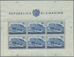 ** San Marino: 1950, 75 Jahre Weltpostverein 200 L. Blau Im Gezähnten Und UNGEZÄHNTEN Kleinbogen, Postf - Ongebruikt