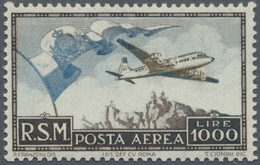 ** San Marino: 1951, Airmail 1000 L. Blue And Brown, Mint Never Hinged, Fine, Certificate Enzo Diena - Nuovi