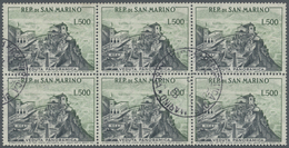 O San Marino: 1958, 500 L Black/dark Green Landscape In Block Of Six, Used, Mi 420.- - Nuovi