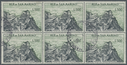 O San Marino: 1958, 500 L Black/dark Green Landscape In Block Of Six, Used, Mi 420.- - Unused Stamps