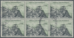 O San Marino: 1958, 500 L Black/dark Green Landscape In Block Of Six, Used, Mi 420.- - Neufs