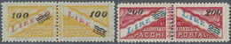 ** San Marino - Paketmarken: 1948/1950, Overprints, 100l. On 50l. And 200l. On 25l., Two Values Unmount - Spoorwegzegels