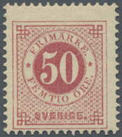 ** Schweden: 1877, Ringtype 50 Öre Karminrosa Gez. 13 Postfrisch Und Sign. Bzw. FA Diena (1989), Mi. € - Neufs