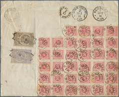 Br Schweden: 1877, 50 ö. Carmin, Two Vertical Blocks Of 12, Vertical Block Of 8 And Pair, Tied By Cds. - Neufs