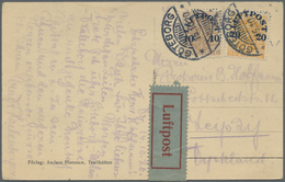 Br/ Schweden: 1920, Postcard Via Airmail From GÖTEBORG To Leipzig Wfranked With 10 Ans 20 Öre Airmail St - Ongebruikt