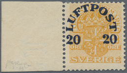 * Schweden: 1920, Airmail Stamp 20 Ö On 2 Ö Orange Yellow, Wmk 1, Unused Very Fine Rarity !, M € 4.000 - Unused Stamps