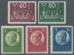 ** Schweden: 1924, Weltpostkongreß In Stockholm 60 Öre Bis 5 Kr. Postfrisch Und Sign. Bzw. FA Raybaudi - Unused Stamps