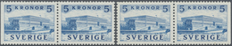 ** Schweden: 1941, Royal Castle 5 Kr In Horizontal Pairs, One Stamp Each Vertical Cut, (Mi € 800, -). - Unused Stamps