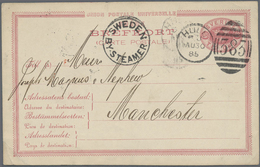 GA Schweden - Ganzsachen: 1879, GA-Karte 10 Ö Karminrosa (leichter Eckbug) Bedarfsgebraucht In Leeds 28 - Postal Stationery