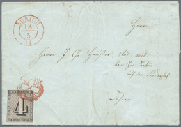 Br Schweiz - Zürich: 1843 Zürich 4 Rp. Schwarz Mit Senkrechten Unterdrucklinien, Type I, Gebraucht Auf - 1843-1852 Timbres Cantonaux Et  Fédéraux