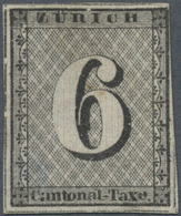 (*) Schweiz - Zürich: 1843 Zürich 6 Rp. Schwarz Mit Senkrechten Unterdrucklinien, Type V, Bogenfeld 25, - 1843-1852 Timbres Cantonaux Et  Fédéraux