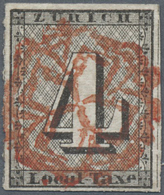 O Schweiz - Zürich: 1846 Zürich 4 Rp. Schwarz Mit Waagrechten Unterdrucklinien, Type II, Gebraucht Und - 1843-1852 Timbres Cantonaux Et  Fédéraux