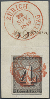 Brfst Schweiz - Zürich: 1843 Zürich 4 Rp. Schwarz Mit Senkrechten Unterdrucklinien, Type II, Gebraucht Auf - 1843-1852 Timbres Cantonaux Et  Fédéraux