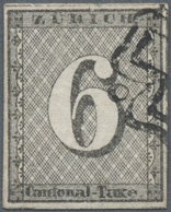 O Schweiz - Zürich: 1846 Zürich 6 Rp. Schwarz Mit Waag. Unterdrucklinien, Type IV, Gebraucht Und Entwe - 1843-1852 Poste Federali E Cantonali
