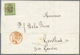 Br Schweiz - Genf: 1846 "Großer Adler" 5 C. Schwarz/gelbgrün, Gebraucht Auf Faltbrief 1848 Von Genf Nac - 1843-1852 Federale & Kantonnale Postzegels