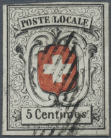 O Schweiz - Genf: 1851, 5 C Schwarz/rot Sogenannte "Neuenburg" Sauber Entwertet Mit Schwarzer Eidenöss - 1843-1852 Federal & Cantonal Stamps