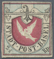 (*) Schweiz - Basel: 1845 "Basler Taube" 2½ Rp. Schwarz/blau/karmin Von Der 2. Auflage, UNGEBRAUCHT Ohne - 1843-1852 Kantonalmarken Und Bundesmarken