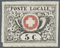 (*) Schweiz: 1850 "Waadt" 5 C. Tiefschwarz/rot, UNGEBRAUCHT Ohne Gummi, Sehr Farbfrisch, Ringsum Breitra - Unused Stamps