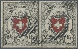 /O Schweiz: 1850 Poste Locale 2½ Rp. Schwarz/rot Im Waagerechten Paar Der Typen 33+34, Entwertet Mit Sc - Neufs