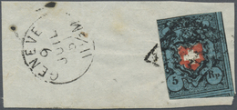 Brfst Schweiz: 1850 Rayon I 5 Rp. Schwarz/karmin/dunkelblau Auf Kleinem Briefstück, übergehend Entwertet M - Ongebruikt