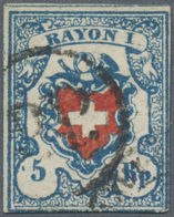 O Schweiz: 1850, 5 Rp. Rayon I Mattblau/rot, Type 14, Stein B2-RU, Zst. Nr. 17II Ab.2 : 6/12 Der Einfa - Ungebraucht