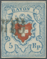 O Schweiz: 1850 Rayon I 5 Rp. Hellblau, Type 26, Stein C2-RO, Mit Ca. 4/12 Kreuzeinfassung, Gebraucht - Ongebruikt