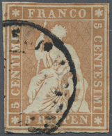 O Schweiz: 1854 Strubel 5 Rp. Orangebraun Vom 1. Münchner Druck, Gebraucht Und Entwertet Mit Schwarzem - Ungebraucht