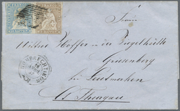 Br Schweiz: 1856, Strubel 5 Rp. Braun Und 10 Rp Hellblau Berner Druck Auf Seidenpapier Zusammen Auf Bri - Unused Stamps