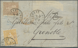 Br Schweiz: 1864, Sitzende Helvetia 1 Fr. Goldbronze, Unterdruck Gelblich, Papier Rauh Und 20 Rp. Orang - Neufs