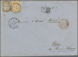 Br Schweiz: 1864. Sitzende Helvetia, 20 Rp Orange  Und 1 Fr Gold (kl. Mgl.), übergehend Entwertet CHUR - Neufs