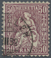 O Schweiz: 1881 Sitzende Helvetia 50 Rp. Lila Auf FASERPAPIER, Sauber Entwertet Mit Teil Des Ortsstemp - Ongebruikt