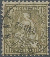 O Schweiz: 1882 Sitzende Helvetia 1 Fr. Golden Auf Faserpapier, Gebraucht Und Sauber Entwertet Mit Ort - Neufs