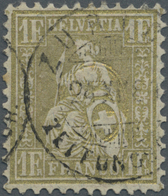 O Schweiz: 1882 Sitzende Helvetia 1 Fr. Golden Auf Faserpapier, Gebraucht Und Sauber Entwertet Mit Ort - Ongebruikt