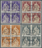 /O Schweiz: 1933/1940: Vier Einheitlich Zentrisch Gestempelte Viererblocks 'Helvetia Mit Schwert', 60 R - Neufs