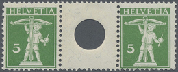 ** Schweiz - Zusammendrucke: 1909-11 Tell 5 Rp. Grün In Type II Im Zwischenstegpaar Mit Großer Lochung, - Zusammendrucke