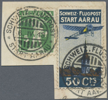 Brfst Schweiz - Halbamtliche Flugmarken: 1913: 50 C Aarau/Olten/Lenzburg, Sauber Gestempelt Mit 5 Rp Auf B - Gebraucht